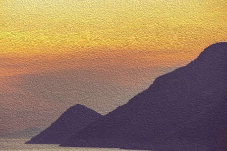 Golden sunset on the sea among the beautiful mountains, the Adriatic Sea. Montenegro.の写真素材