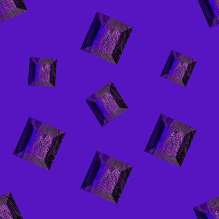 Gemstone pattern. Seamless illustration. Purple, lavender, lilac crystal onlavenderbackground. Flat design gemstone. Pattern can be used as wrapping paper, background, fabric print, web page backdrop, wallpaper,の写真素材
