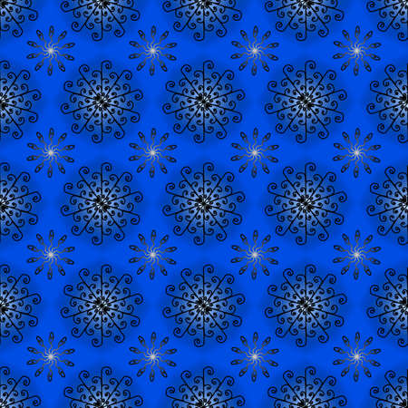 seamless shining snowflakes on blue background for christmas, new year, Snowflake element seamless pattern illustration design Christmas paper wrapping decoration concept. Repeat crystal snow cartoon abstract background.の写真素材