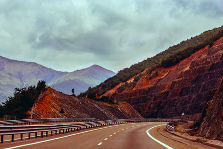 Picturesque autumn route, highway, freeway, autostrada in the mountains of Albania, republic of...