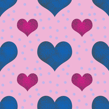 seamless pattern blue and crimson hearts valentines day template pink background. can be used as...