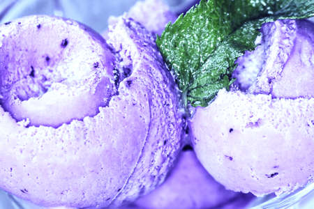 Homemade Organic Fruit Berry Purple Ice Cream with Mintの写真素材