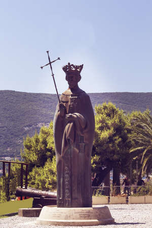 Monument to The King Tvrtko I in Seaport in the town of Herceg Novi. Montenegro.のeditorial素材