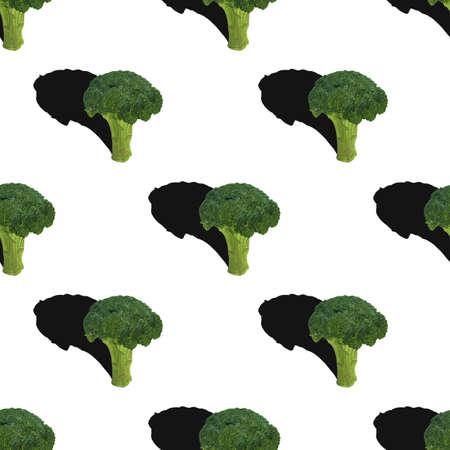 Broccoli with shadow draw on a white background. A pattern of vegetables, Vegetarian organic healthy foodの写真素材