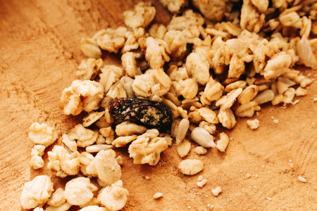 Granola With Dried Fruit on a wooden table top