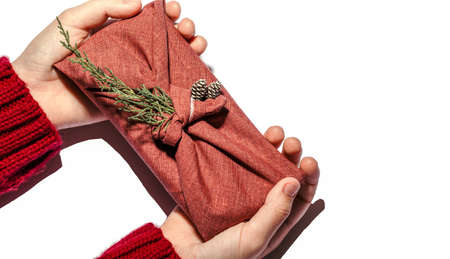 Zero waste gift wrapping traditional Japanese style.の写真素材