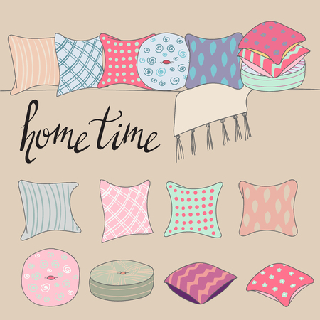 colored pillows or cushions for home interior design combinationのイラスト素材