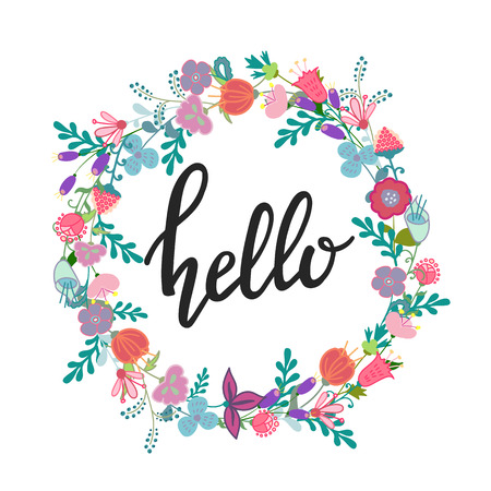 Hand drawn flowers wreathのイラスト素材