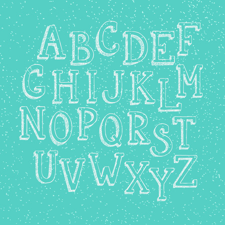 Doodle 3d alphabet, vector simple hand drawn letters textured with pencil doodles. Decorative font for books, posters, postcard, web hand drawn style typography.のイラスト素材