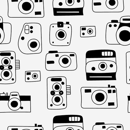 Hand drawn doodle style photo camera seamless patternのイラスト素材