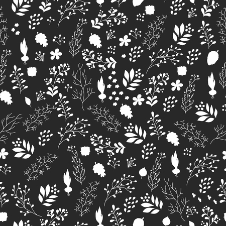 Hand drawn flowers plants seamless patternのイラスト素材