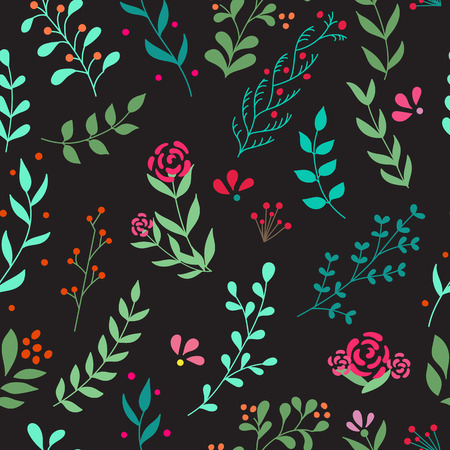 Vector Hand drawn leafs seamless pattern. Cute, colorful vector herbal pattern for postcard and poster graphic design. Pattern for textile, wrapping paper, hand drawn style simple herbal backgrounds.のイラスト素材