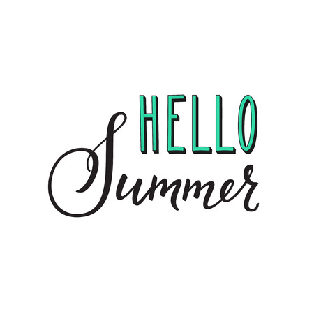 Hello Summer lettering. Calligraphy summer postcard or poster graphic design lettering element. Hand written calligraphy style summer postcard. Hello Summer. Cute simple vector brush calligraphy.のイラスト素材