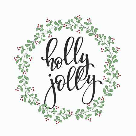 Christmas New Year simple lettering. Calligraphy postcard or poster graphic design lettering element. Hand written postcard design. Photo overlay Winter Holidays sign detail. Holly Jollyのイラスト素材