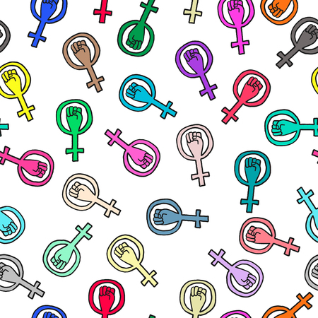 Girl woman power venus fist feminist seamless pattern Inspiration graphic design typography textile element Hand drawn wraping print Simple vector background. Protest patriarchy sexism misogyny femaleのイラスト素材