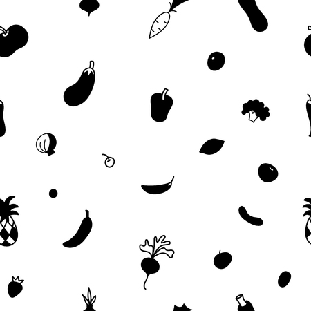 Vegetables vegan drawing seamless pattern. Vegetarian inspiration graphic design typography element. Hand drawn postcard wrapping paper. Cute simple vector style. Textile ecology print Banana Pumpkinの写真素材