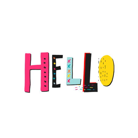 Hello abstract quote lettering. Calligraphy inspiration graphic design typography element. Hand written postcard. Cute simple vector sign grunge style. Textile printの写真素材