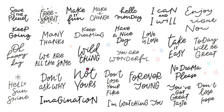 Keep dreaming Imagination Sunshine Nice day Take easy Enjoy quote lettering bundle set. Calligraphy...