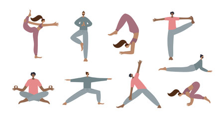 Yoga studio asana pose people vector illustrationのイラスト素材