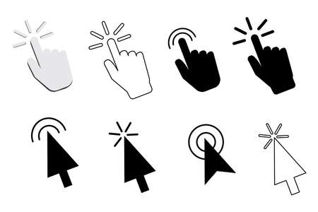Cursor or mouse pointer icon. Vector set of computer arrow symbols. Finger sign on a white background. Stock Photo.のイラスト素材