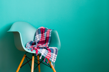 Blue color chair, modern chair designer. Plastic chair. Plaid.の写真素材