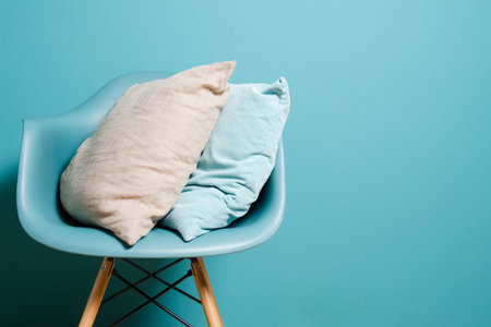Two pillows in the interior in a minimalist style. Monocolor. Copy space