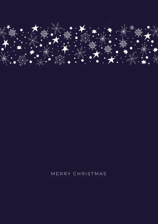 Cute Happy holidays vector hand drawn Happy New Year and Merry Christmas cards with Christmas snowflakes and starsのイラスト素材