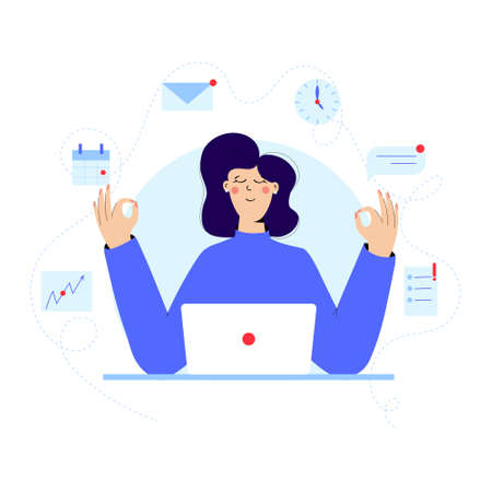 Businesswoman Meditating and Relaxingのイラスト素材