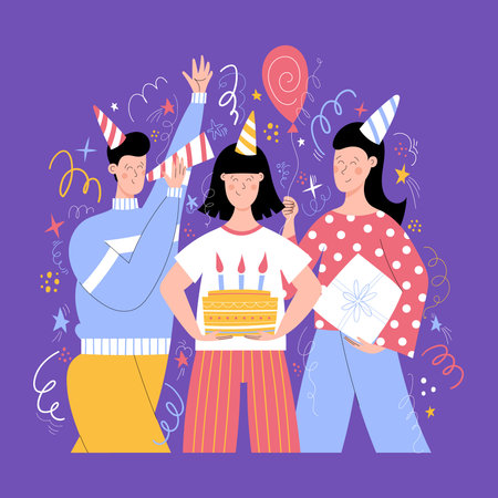 Birthday party with friendsのイラスト素材