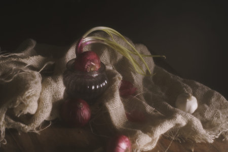 Onion still life dutch style painting