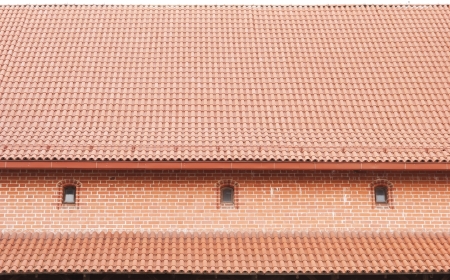 The roof is covered with tilesの写真素材