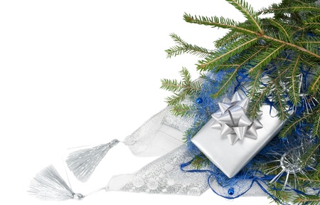 Christmas decoration isolated with gift on the white backgroundの写真素材
