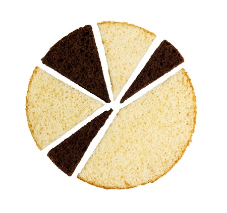 Chocolate and white sponge cakes slices on white  isolated backgroundの写真素材