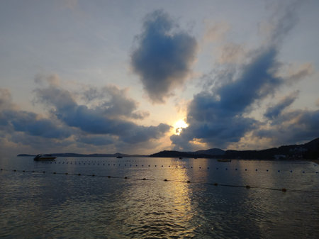Sunrise over the sea, Koh Samui, Thailandの写真素材