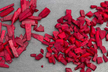 Sliced beetroot close-up. Black background. Flat layの写真素材