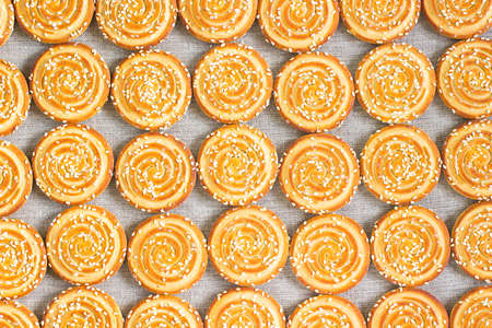 Cookies with sesame seeds on sackingの写真素材