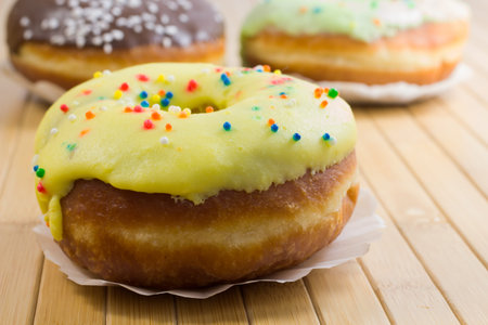 Glazed colored bagelsの写真素材