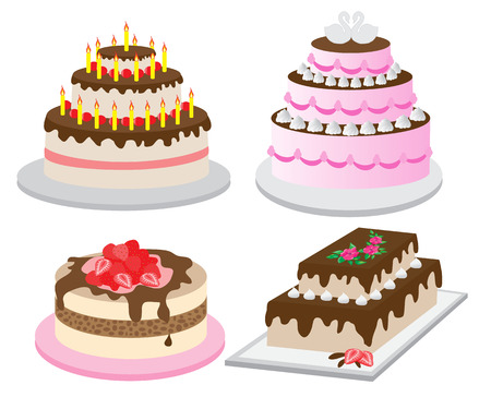 Collection of sweet festive cakesのイラスト素材