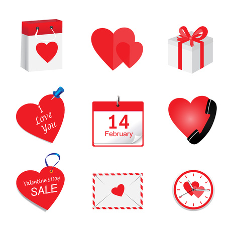 Romantic icons with red heart, design for St. Valentine's Dayのイラスト素材