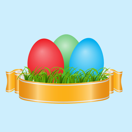 Easter background with eggs and a green grassのイラスト素材