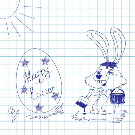 The easter rabbit paints egg, happy Easterのイラスト素材