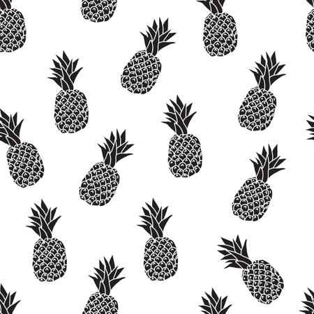 A Seamless pattern from pineapples, the black-and-white sketch on a white background.のイラスト素材