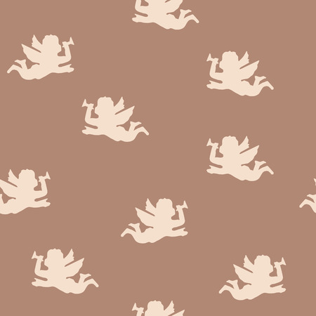 Seamless pattern with angels with wings and a horn, a vector background for packingのイラスト素材