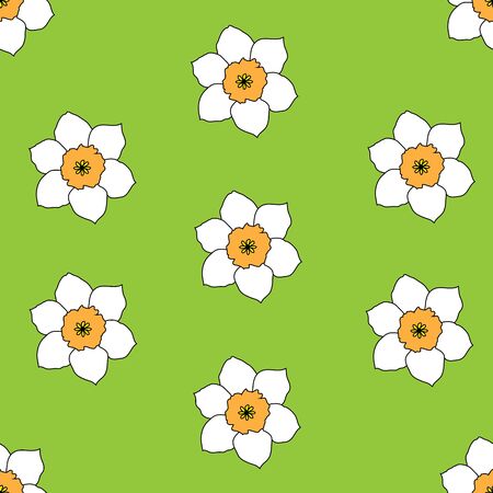Seamless flower pattern. A vector picture of narcissuses on a green background.のイラスト素材