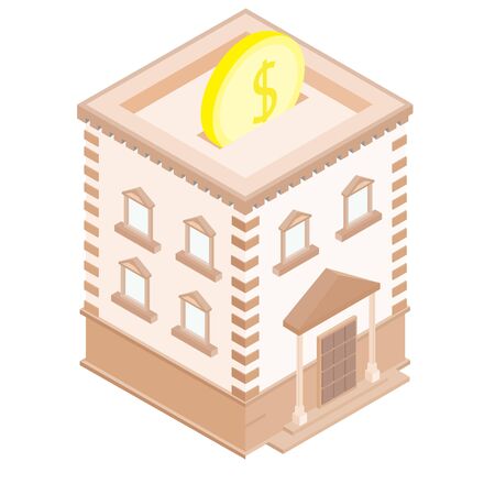 3D building model. Isometric projection. Isolated bank on a white background. Vector work.のイラスト素材