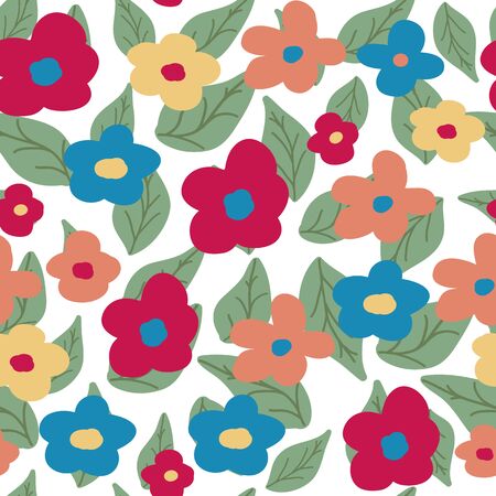 Floral pattern on white background. Flowers and leavesのイラスト素材