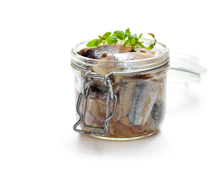 Pickled  herring isolated on white background の写真素材