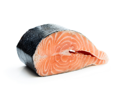 Steak  fresh salmon isolated on white の写真素材