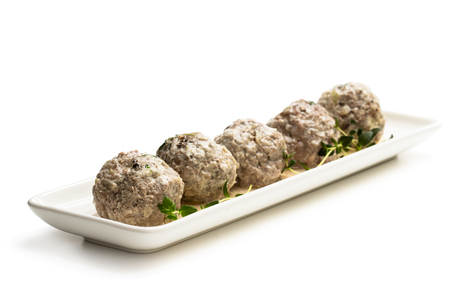 Meat  balls in cream sauce isolated on whiteの写真素材