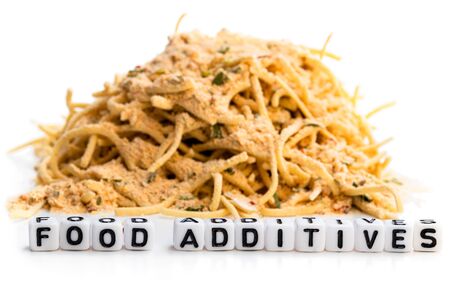 Concept  showing appearance of the food additives in the everyday fastfoodの写真素材